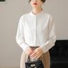 Women's French Style White Chiffon Shirt with Stand Collar for Spring-Autumn