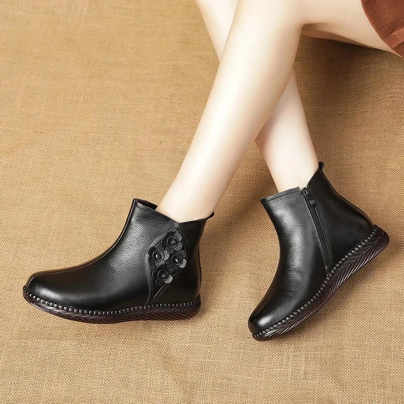 

Модная Новая Мама Хлопковая Обувь Плоский Каблук Боковая Молния Круглый Носок с Бархатной Теплотой Среднего и Пожилого Возраста Повседневные Короткие Ботинки для Женщин 35 чёрный