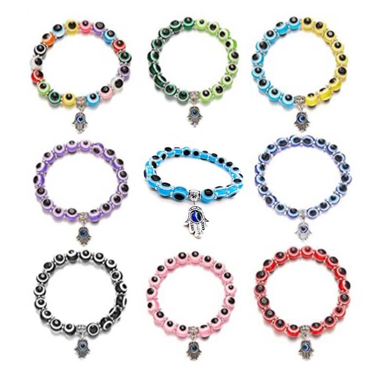 Handmade Bohemian Colorful Evil Eye Seed Bead Charm Bracelet For Women Elastic Beach Bangle Jewelry