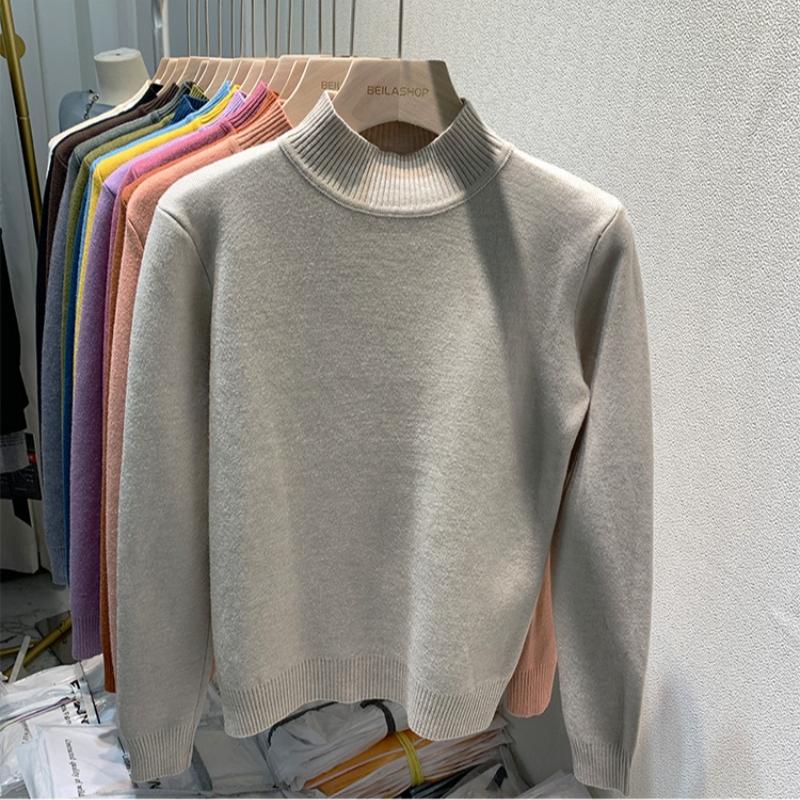 Half High Neck Velvet Pullover Sweater Women Autumn and Winter Thick Plush Warm Base Knitted Women Sweaters Vintage Slim Fit Casual Knit Jumpers 25271