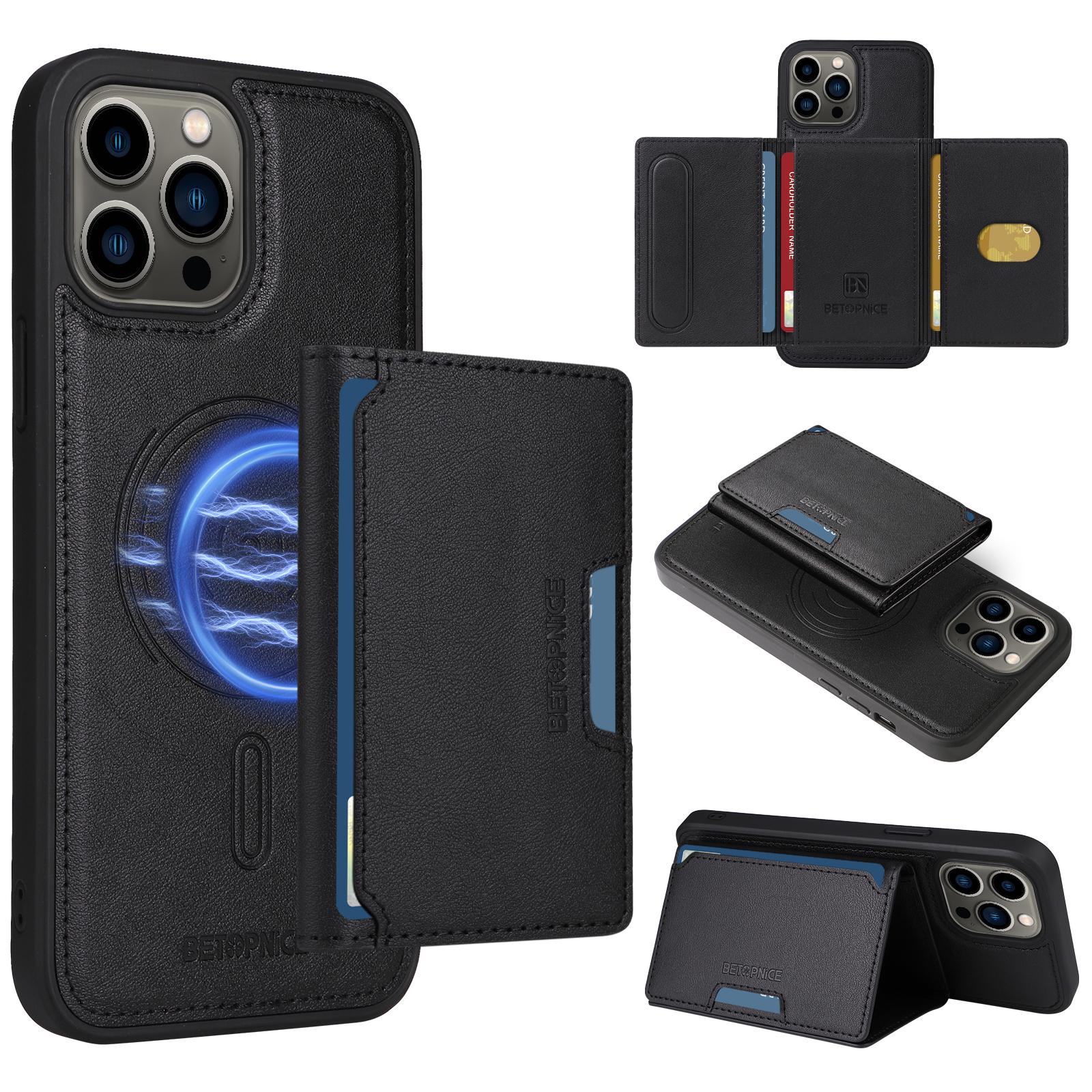 

For iPhone 13 Pro Max 6.7 inch Magnetic Case BETOPNICE Leather Phone Cover Kickstand with Detachable Card Bag C