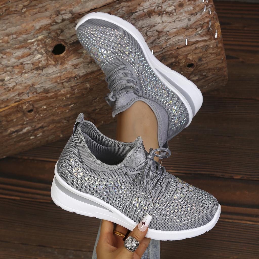 Bling Geometric Rhinestone Women Sneakers Breathable Mesh Hidden Wedge Comfort Daily Shopping Shoes Free Shipping Shoes