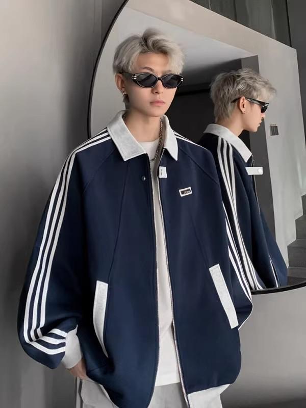 Men's Trendy American Patchwork Hoodie: Autumn College Style Striped Baseball Jacket