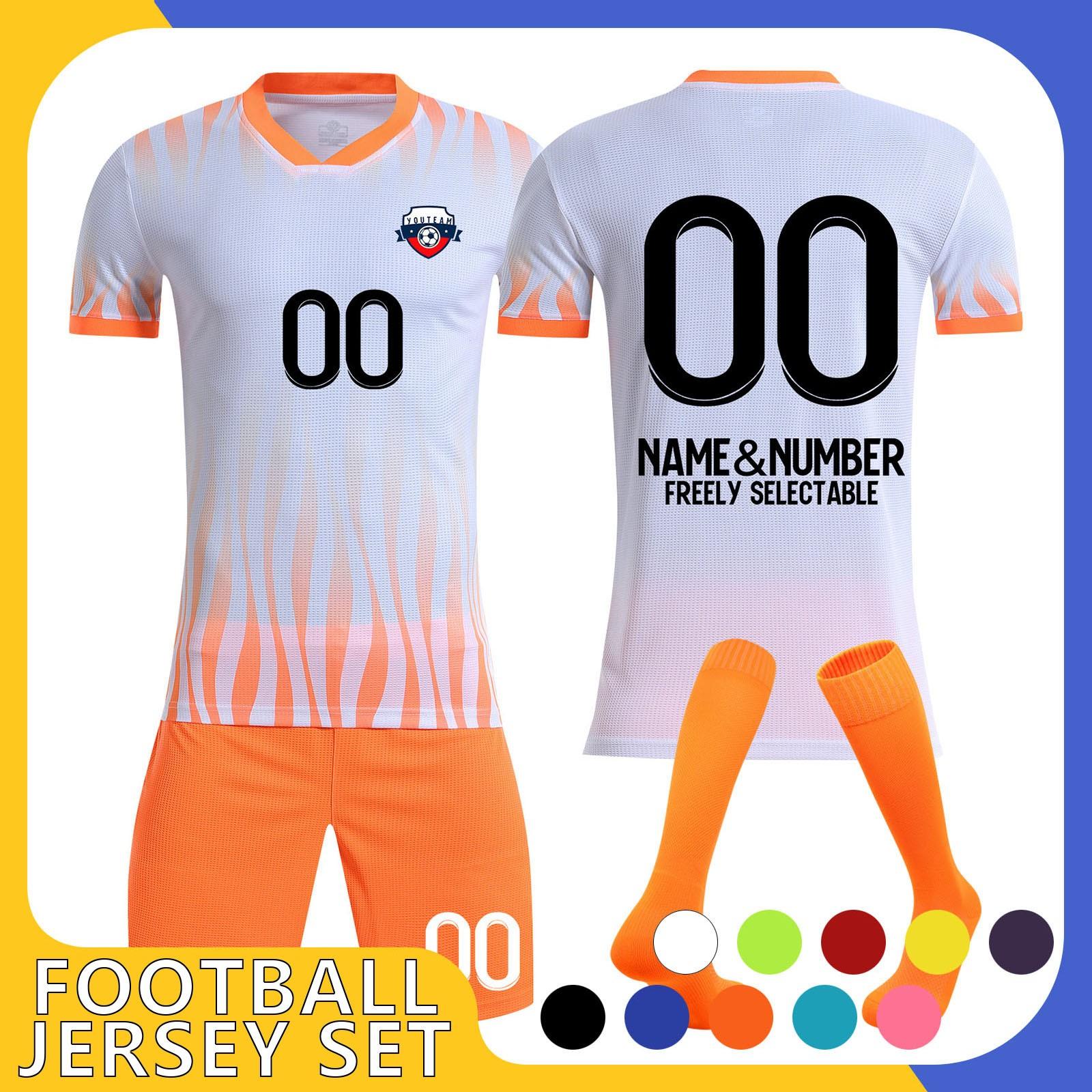 

Customizable Soccer Jersey Set for Men Women Personalized & Number Breathable Quick-Dry Fabric & XS помаранчевий
