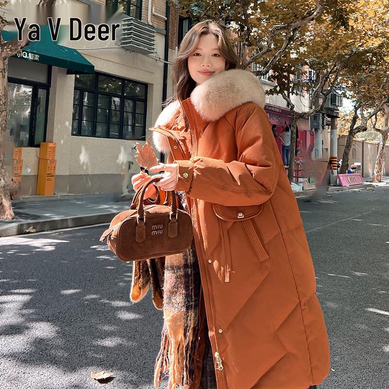 Yalu Women's Hooded Long Duck Down Jacket with Large Fur Collar