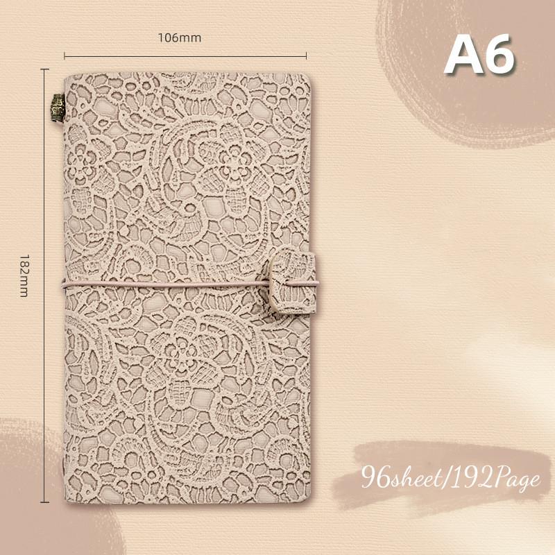 Vintage Embossed Lace Strap Notebook A6 Morandi Portable Journal Travel Book Diary Stationery School Supplies