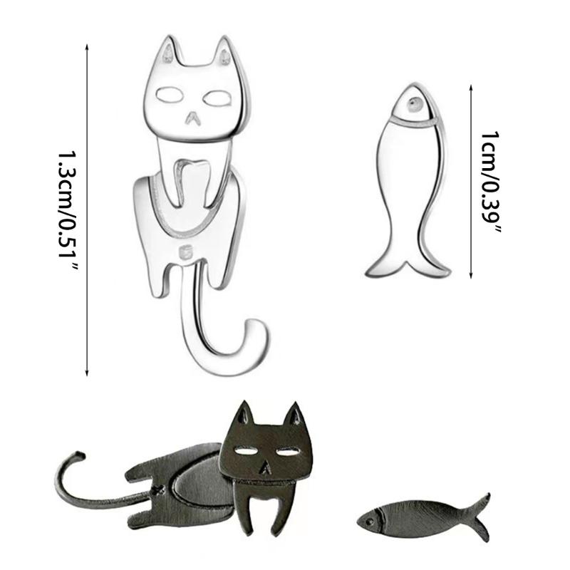 Asymmetrische Katze Fisch Ohrstecker Temperament Piercing Ohrringe Mode Party Schmuck Kleine Ohrstecker Weihnachtsgeschenk