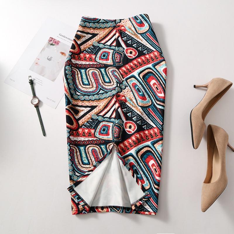Printed Elegant Temperament Skirt Ladies Fashion Floral Bag Hip Skirt Sexy Summer Cool Retro Style