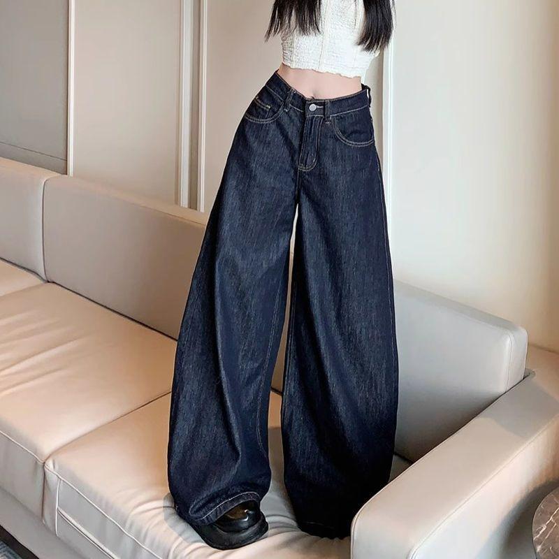 Koreanische Y2K High Waist Oversized Grunge Streetwear Jeans für Damen Lässige Baggy Pocket Hose Denim Hose mit weitem Bein