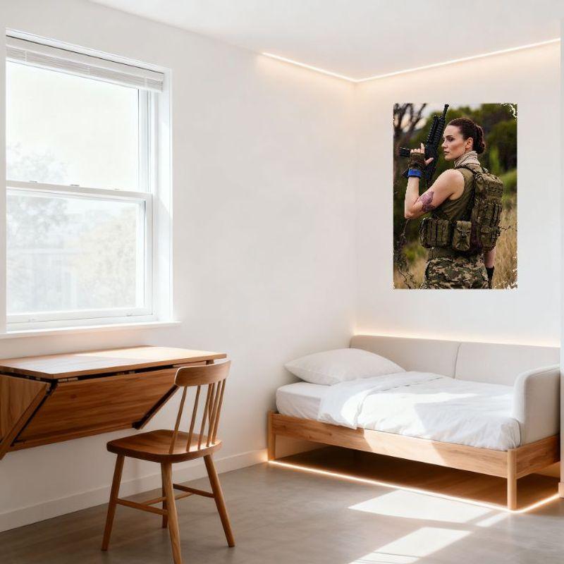 Sexy Military Woman with Rifle Tin Sign Vintage Metal Poster for Home Bar Pub Wall Decor, Outdoor Training Theme Iron Painting