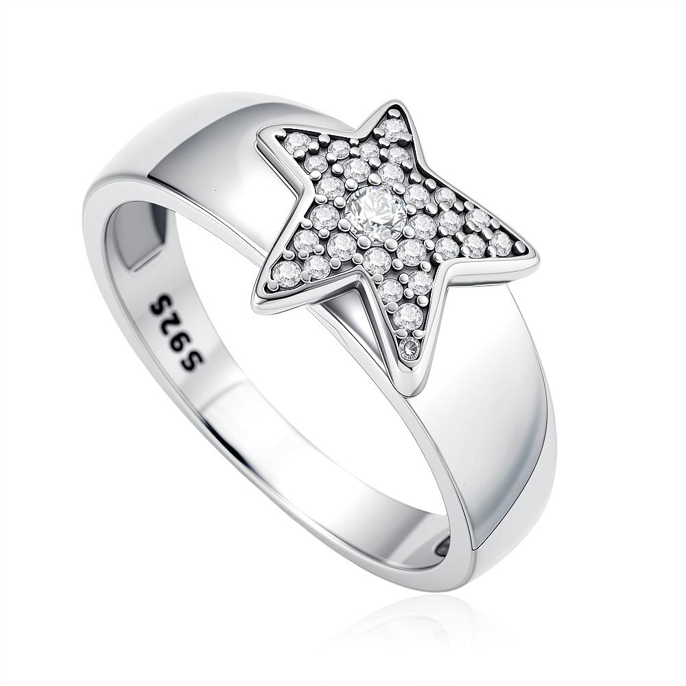 New Sparkling Stars Moon ring 925 silver Classic Dazzling Square Zircon Ring Exquisite Women Light Luxury Jewelry wedding Gifts