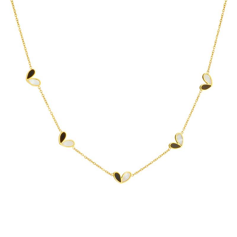 Gold Black White Heart Jewelry Set Necklace Bracelet Earrings for Women