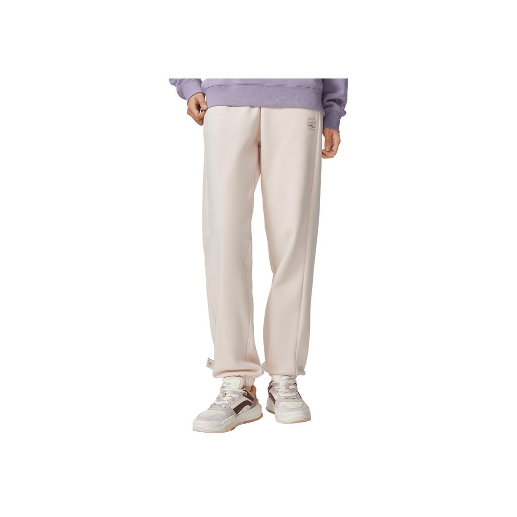 Li Ning Sports Lifestyle Series Simple Solid Color Casual Versatile Loose Knit Jogger Pants Women Bottoms Swan-White AKLU868-4