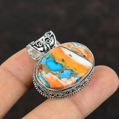 Spiny Oyster Copper Turquoise Pendant 925 Sterling Silver Pendant Handmade Dainty Gemstone Pendant Vintage Pendant For Gift Designer Jewelry