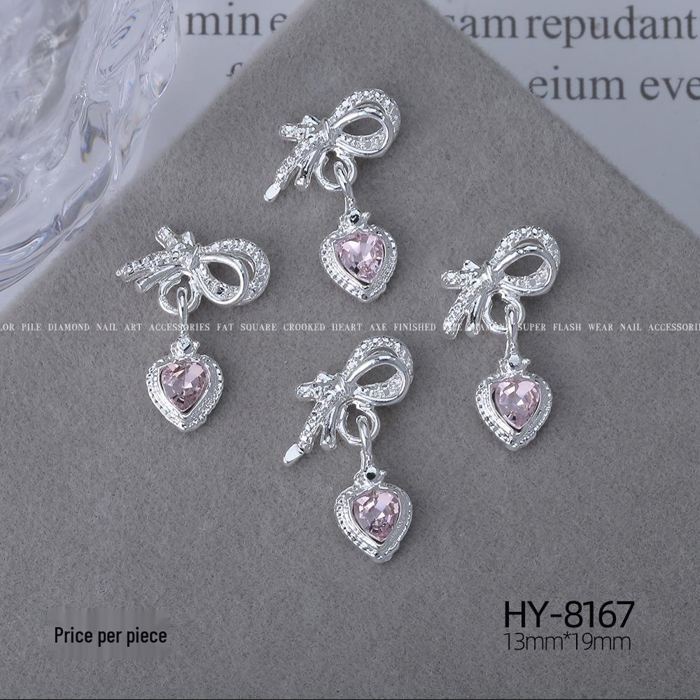 Silver Star Moon & Pink Heart Tassel Nail Rhinestone Ornaments