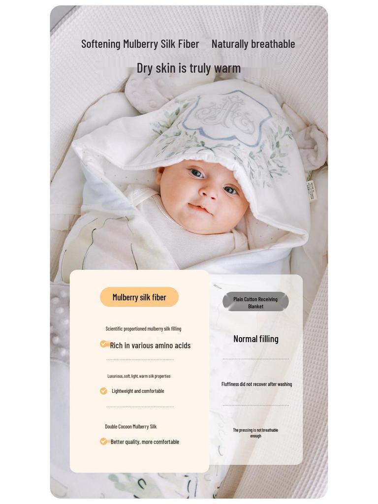 Newborn Baby Swaddle Blanket with Mulberry Silk - Velvet Plush for Delivery Room and Home