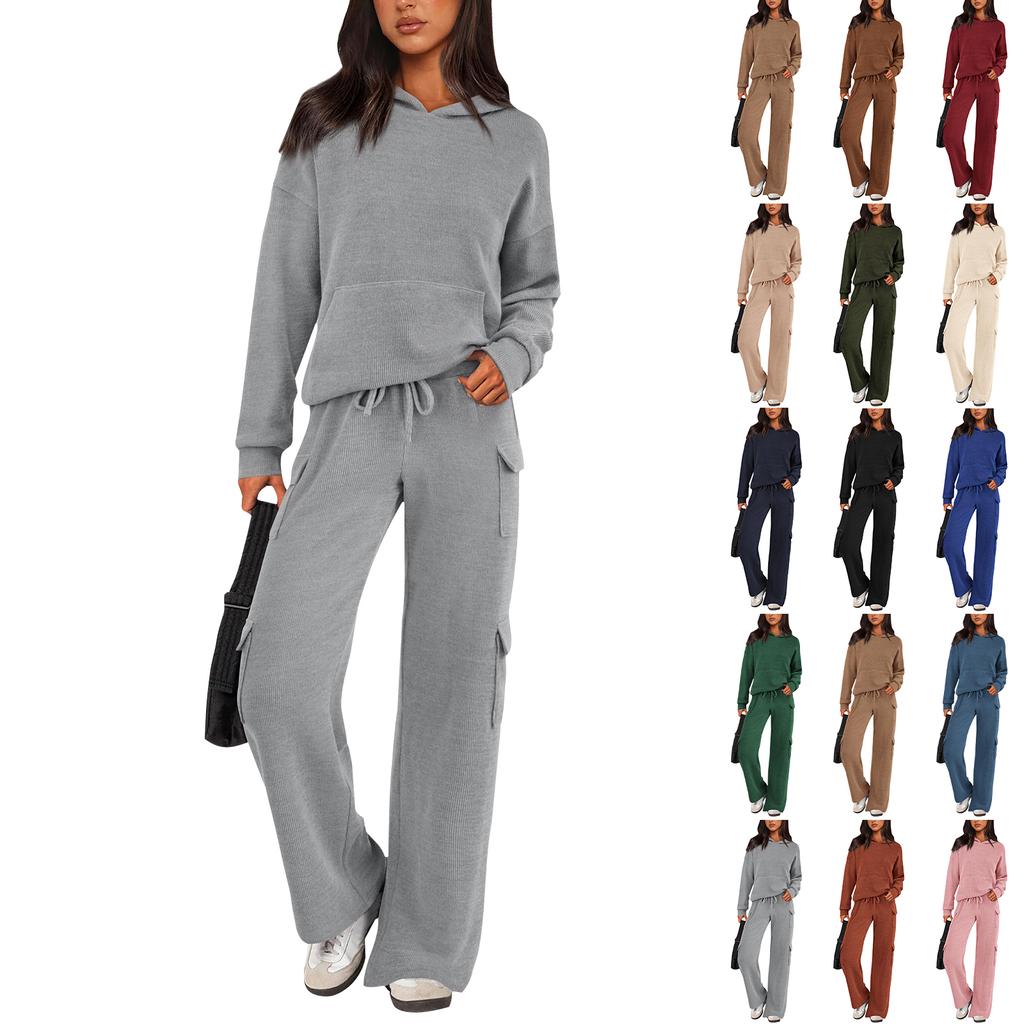 Women's 2 Piece Short Sleeve Sweatshirt Pants Set With Pockets Casual Sportswear