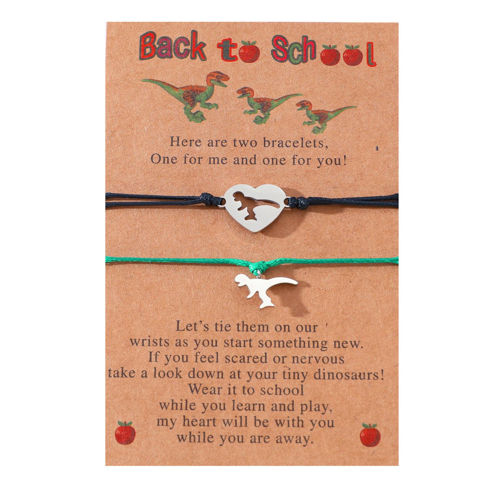 Back to School Armband Mutter Sohn Dinosaurier Armbänder für Mama und Sohn Erstklässler Geschenke für Mutter Vater Sohn Jungen Mädchen beige