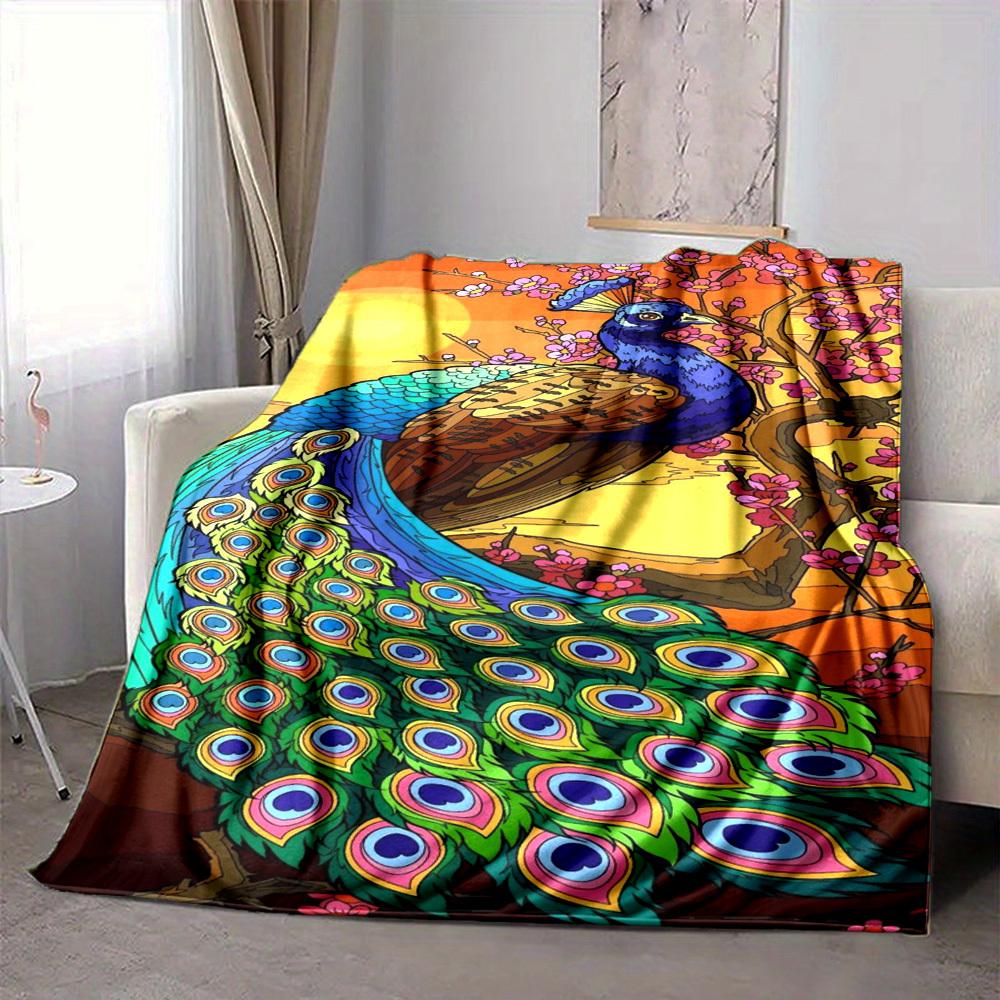 1pc Peacock Feather Blanket Lightweight Flannel Blanket Throw Blanket For Sofa, Bed, Travel, Camping Yy2509026210