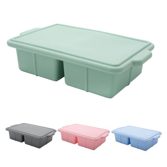 Square Ice Cube Tray with Lid 2-Cavity Food-Grade Silicone Easy-Release Mold for Whiskey Cocktails Leak-Proof Stackable Ice Cube Maker