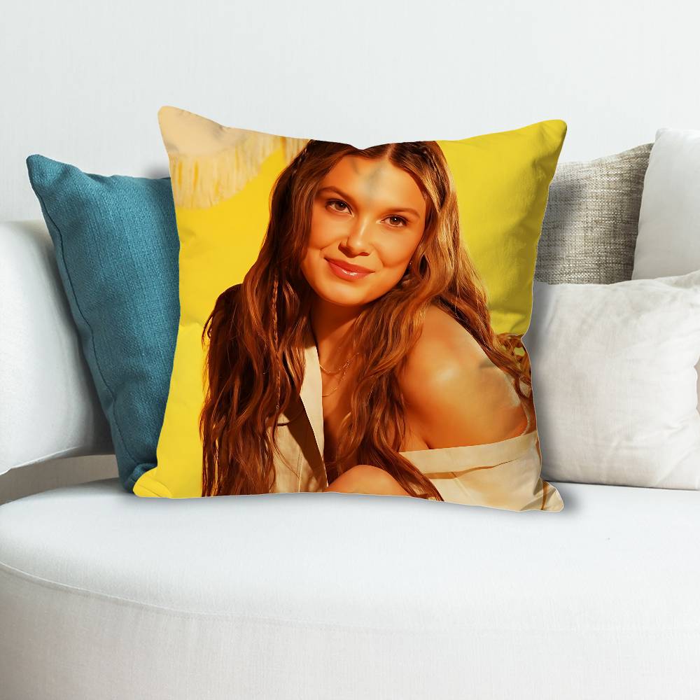 

Actor MMillie BBrown Various Sizes Square Pillow Case For Car Home Bedchamber Decor Custom Valentine gift 30x30 cm