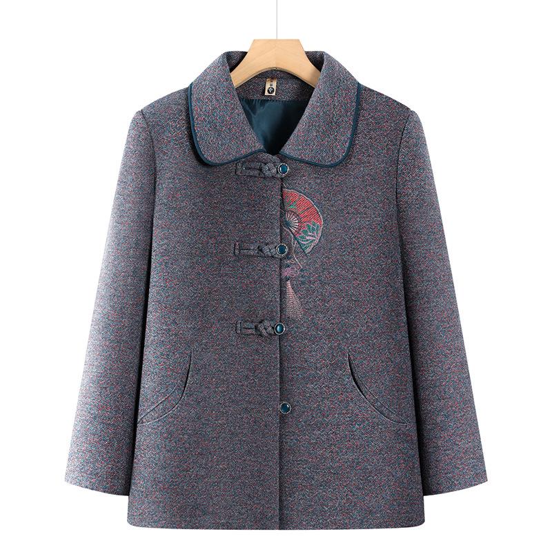 

Spring & Autumn Lapel Embroidered Coat for Middle-aged & Elderly Women 3XL (suggested 115-130 kg)