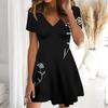 Sommer Mode Damen V-Ausschnitt Kurzarm Leopard Print Kleid Sex Kurzes Rockkleid