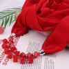 Bold Red Chiffon Scarf Necklace with Cubic Beads – Fashionable Infinity Scarf for Women, Statement Jewelry Accessory