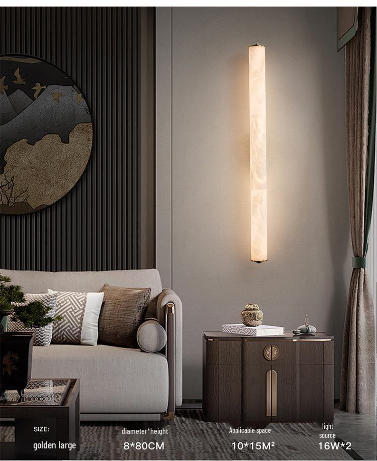 New Chinese Retro All-Copper Marble Wall Lamp - Luxury Bedside Lighting