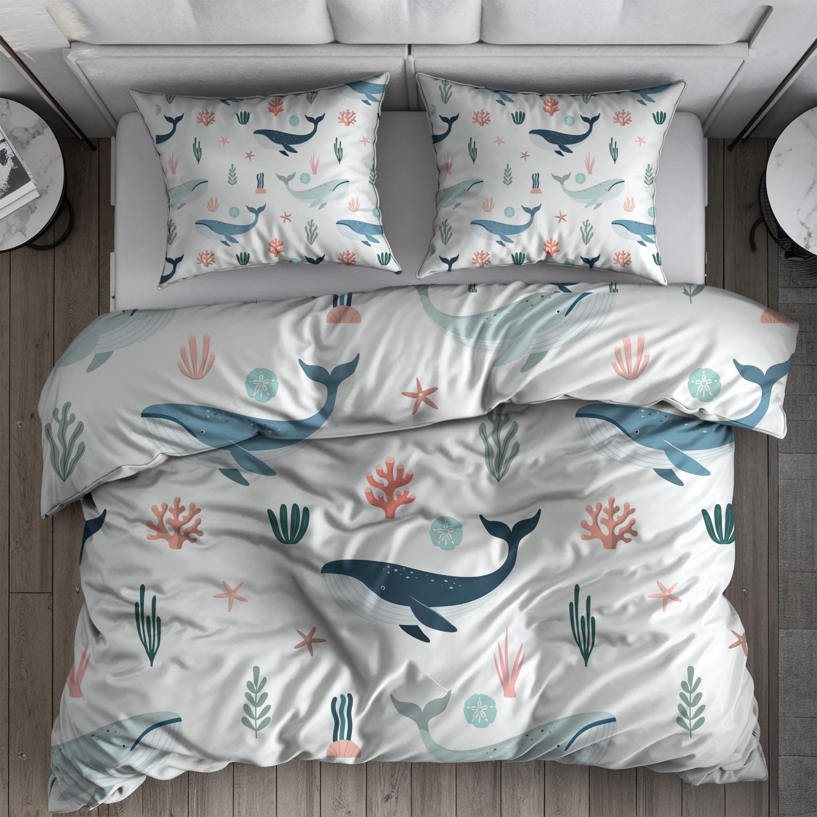 

Coastal Duvet Cover Set: Marine Life Design - Beach House Bedding 220cm*240cm