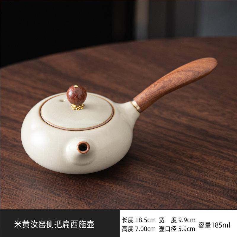 Beige Ru Porcelain Stone Pot 1011 New Ceramic Handmade Ru Kiln Opening Teapot Household Kung Fu Tea Set Brewing Teapot
