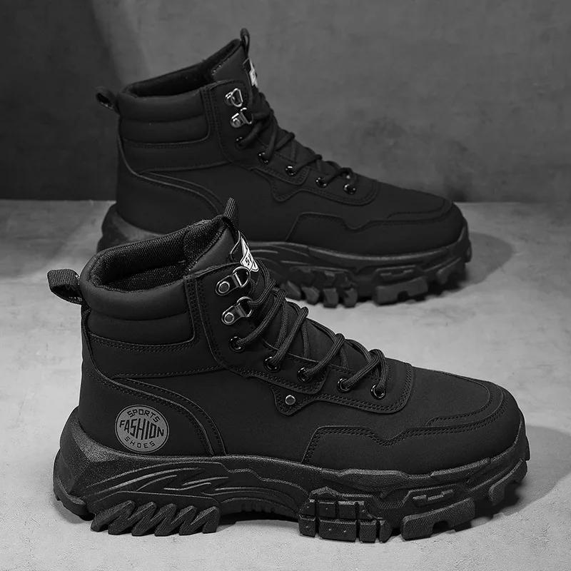 Fashion Men's High Top Boots Retro Thick Sole Anti Slip Sport Mountaineering Boots British Style Comfortable Mens Sneakers Botas