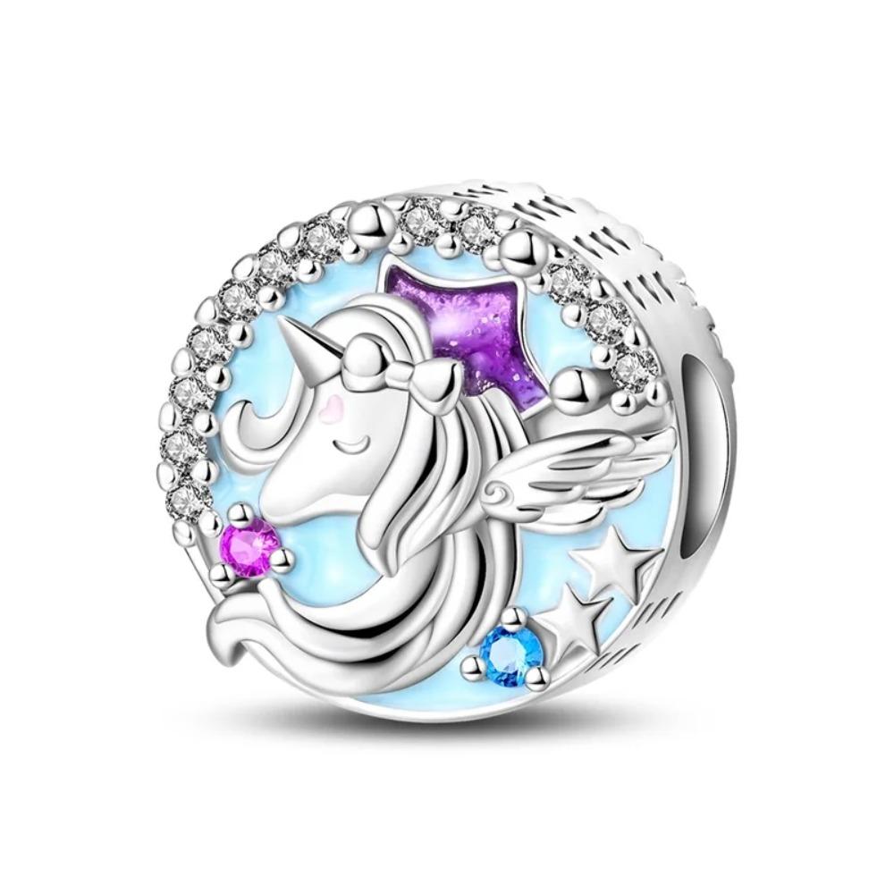 925 Silver Unicorn Pendant Noctilucent Charm Bead DIY Princess Bracelet Colorful Jewelry Gift for Women