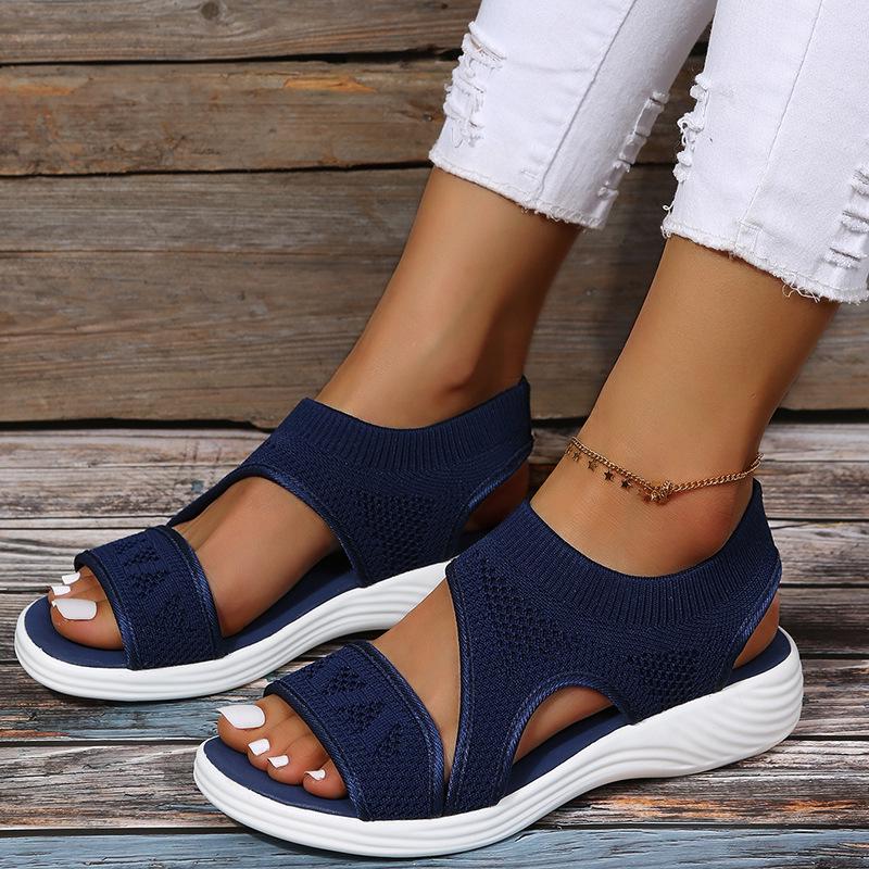 Plus Size Women's Knit Sport Sandals with Thick, Soft Soles - European & American Style, Comfortable Outdoor Footwear