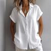 Women's Color Short Sleeve Button Down Shirt - Loose Fit Turn-Down Collar Blouse for Casual Daily Wear