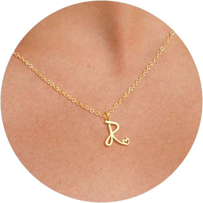 Colier inițial Tewiky pentru femei-Colier cu scrisori delicate umplute cu aur de 14k La modă, drăguț, monogramă personalizată