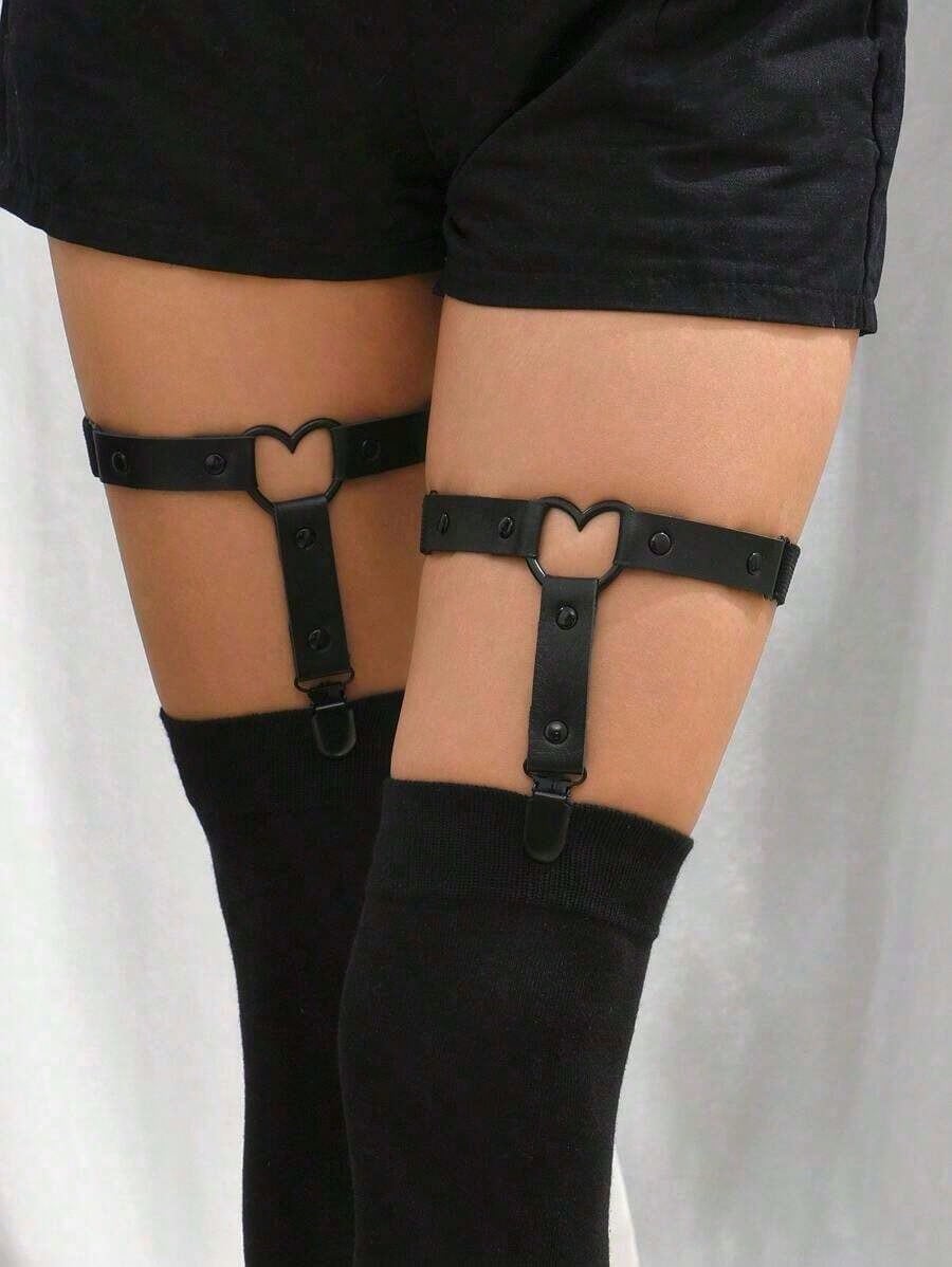

2Pcs Women Heart Ring Garter Belt Set, Punk Leather Harness for Halloween Valentine s Day United States