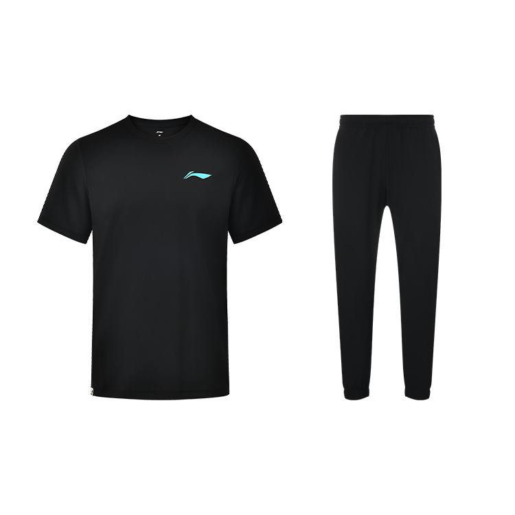 

Li-Ning Minimalist Slim Fit Daily Street Round Neck Pullover Short Sleeve Quick Dry Cool Lightweight Long Pants Casual Sports Suit AHST347-1+AYKS419-1 L