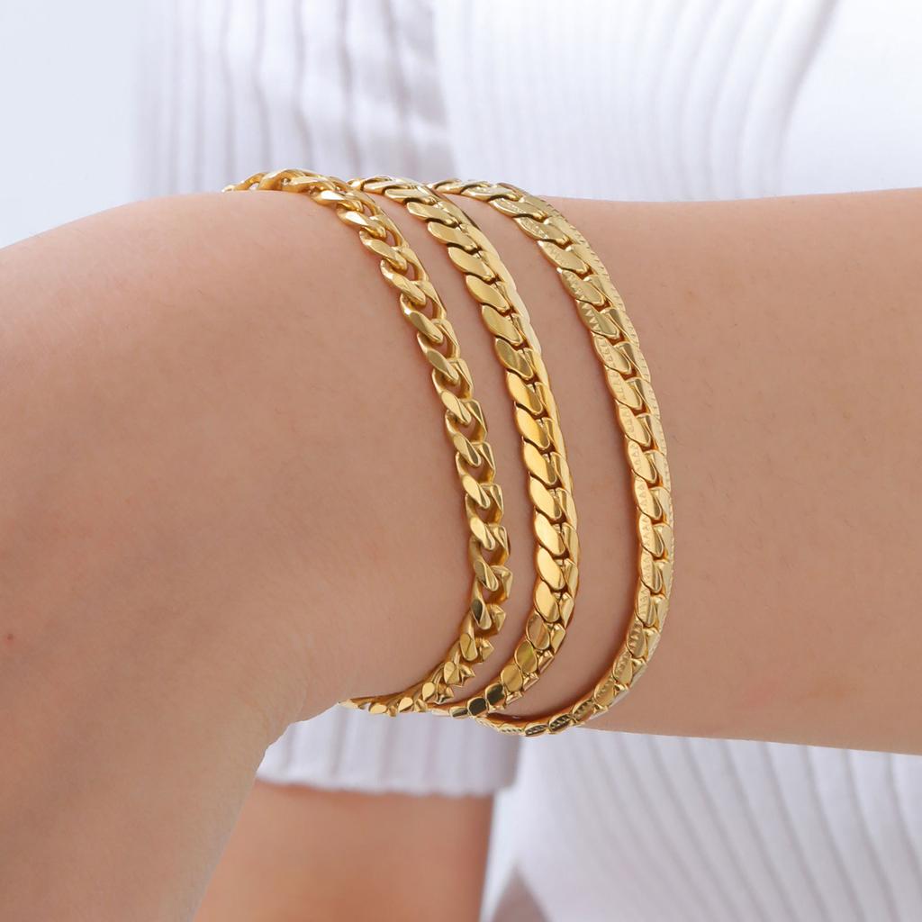 Jewelry Simple Women'S Stainless Steel Four-Sided Grinding Nk Chain Gold Bracelet 1231