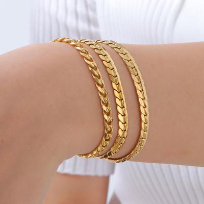 Jewelry Simple Women'S Stainless Steel Four-Sided Grinding Nk Chain Gold Bracelet 1231