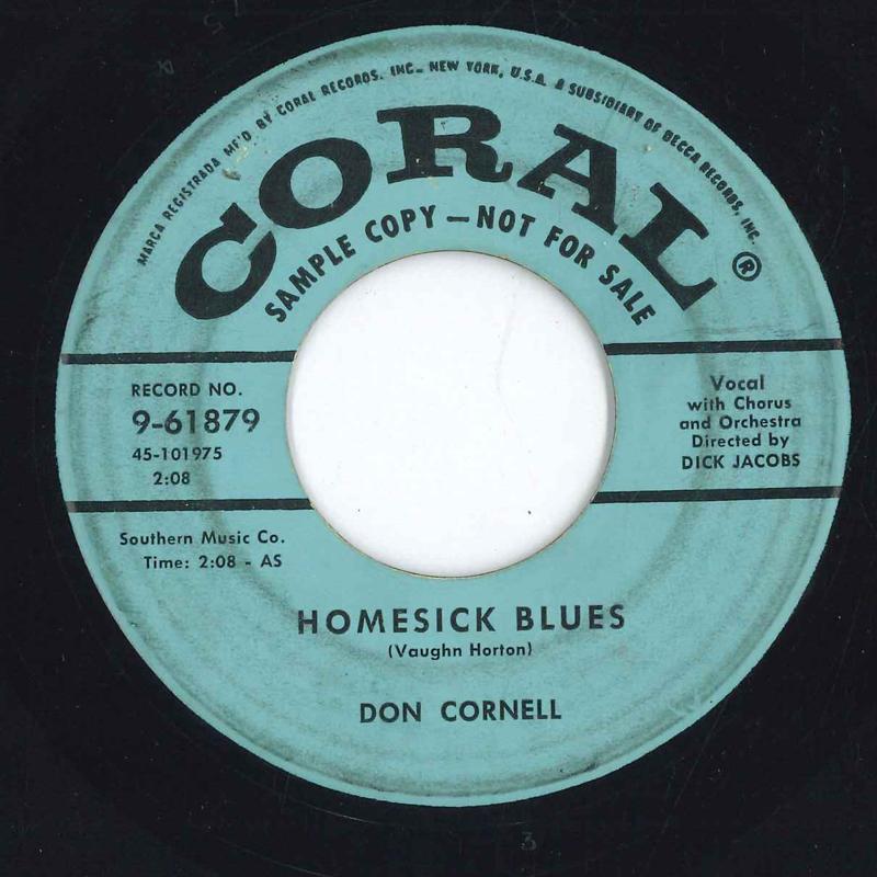 

7inch Record DON CORNELL Homesick Blues 961879PROMO CORAL US Pop Used