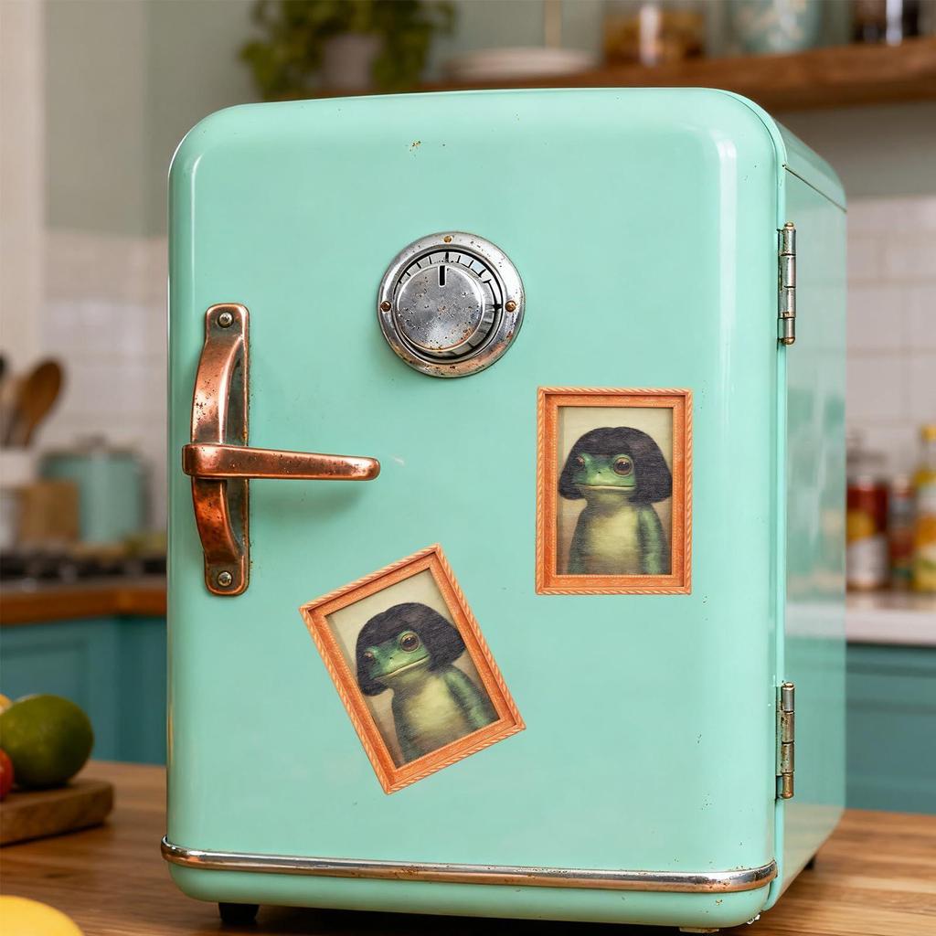 Cute Frog Fridge Magnets, Wooden Artistic Framed Retro Decor, Funny Small Magnets for Whiteboard, Home Kitchen Living Room Gift