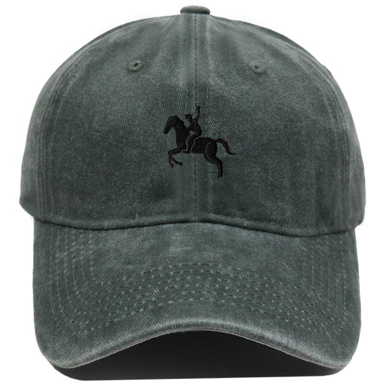 Men'S Washed Cotton Baseball Cap With Ride A Horse Embroidery Dad Hat Sport Golf Cap Sun Hat For Men Uv Blocking Bungee Hat