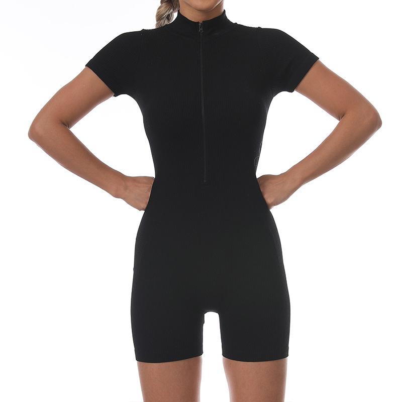 

Женский рубчатый комбинезон с коротким рукавом на молнии для йоги и бега L