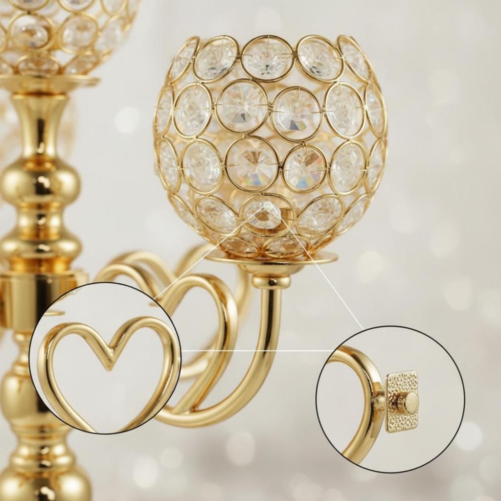Candelabra with Crystal Beads Toned Centerpiece Electroplated Candle Holder Five