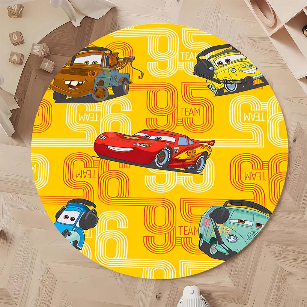 Tappeto Rotondo Tappeto Circolare Antiscivolo con Pattern di Saetta McQueen per Camera da Letto dei Bambini Stanza dei Giochi