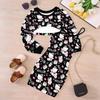 Girls Cartoon 2 Piece Outfits, Long Sleeve Crop Top + Spaghetti Strap Bodycon Dress, Red Snowflake Print Party Dress Set