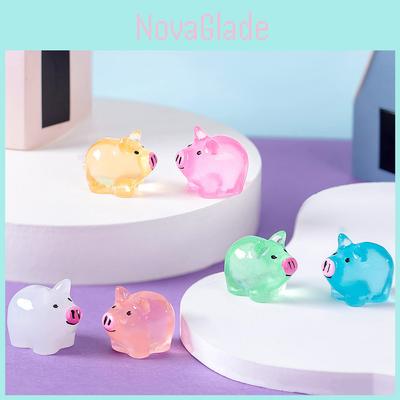 Adorable Glow In The Dark Miniature Pig Resin Desk Ornament For Fairy Garden
