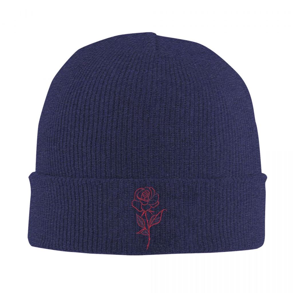 Rose Pattern Embroidered Warm Knitted Cap Fashion Bonnet Hat Autumn Winter Outdoor Beanies Hats for Unisex Adult