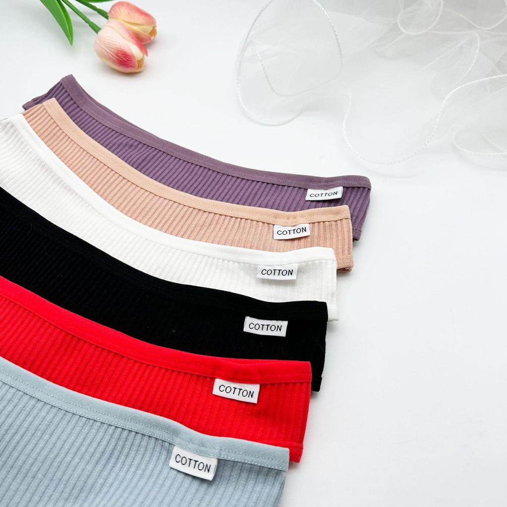 Women's Low Waist Ribbed Cotton Thong Bikini